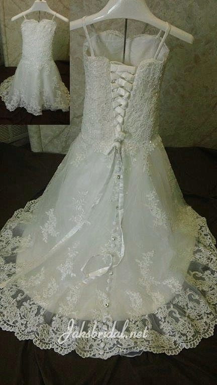 Lace toddler wedding dress with train