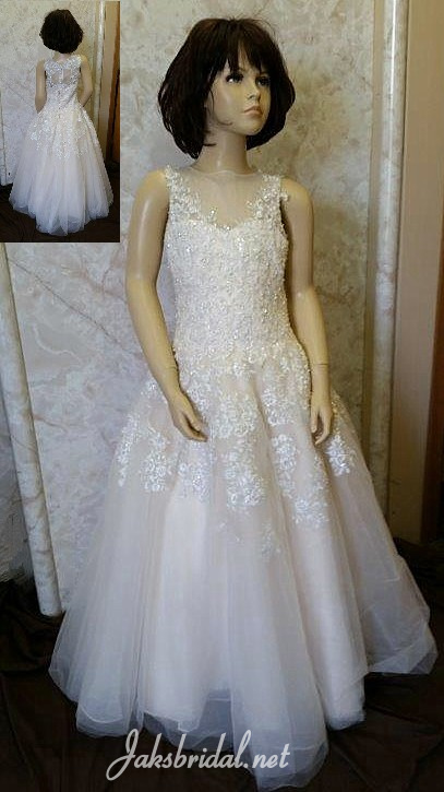 lace sheer back wedding flower girl dress