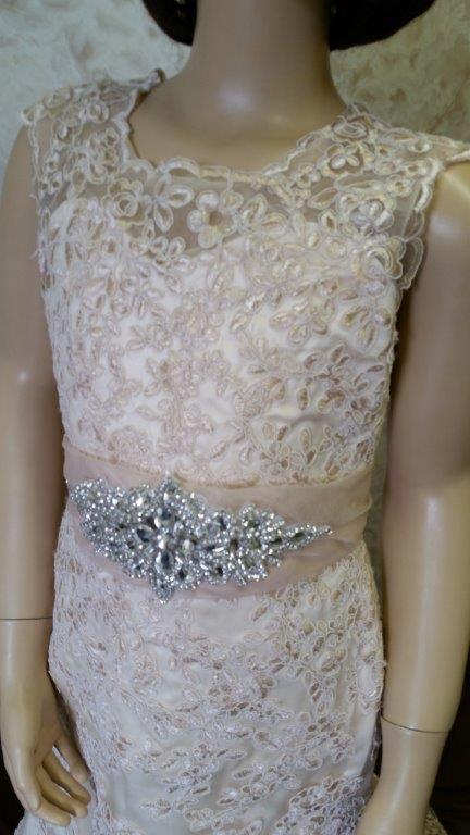 champagne lace flower girl dress with beaded sash