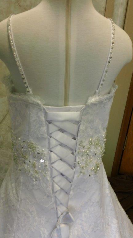 white lace flower girl dress with corset back