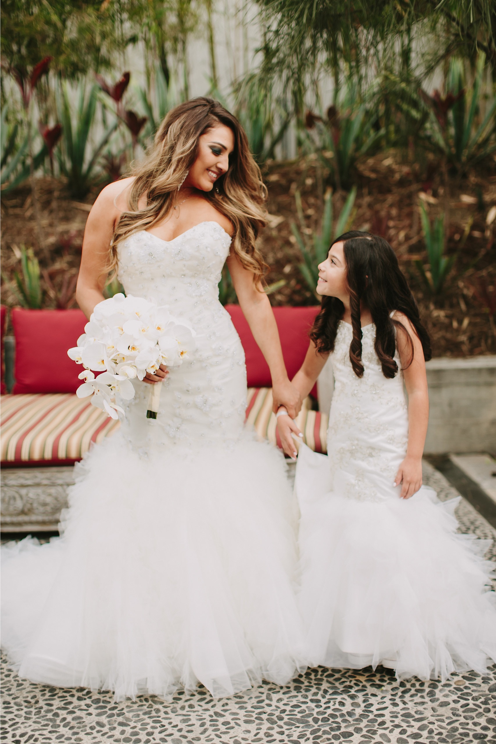 bride and flower girl matching dresses