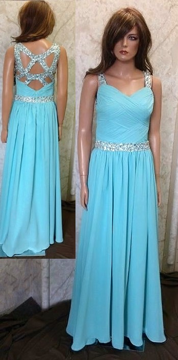 Chiffon open back prom dress with beaded straps