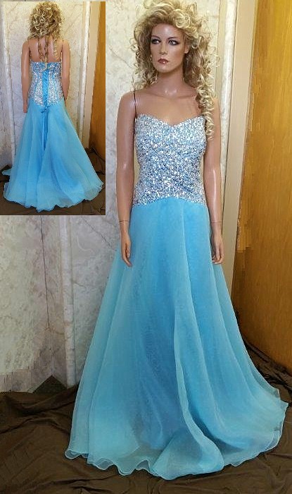 pool blue beaded prom dress