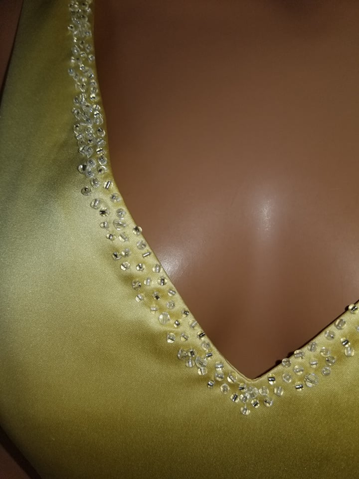 yellow v-neck pageant dress