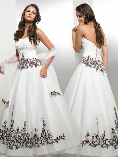 Tulle strapless embroidered white and black gown