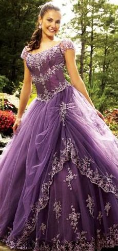 purple off sleeve prom dress