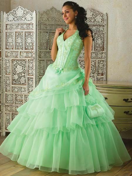 Green Organza Quinceanera Dresses