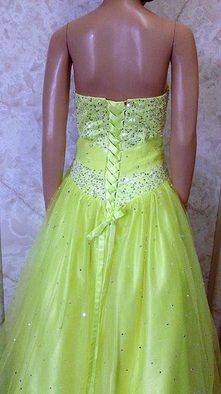 yellow strapless prom dress