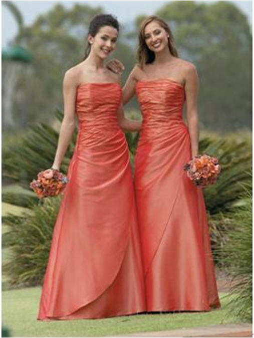 long strapless orange bridesmaid dresses
