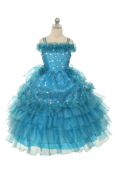 turquoise ruffle pageant dress