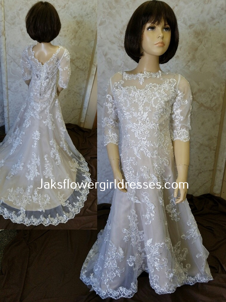 lace sleeve flower girl dress