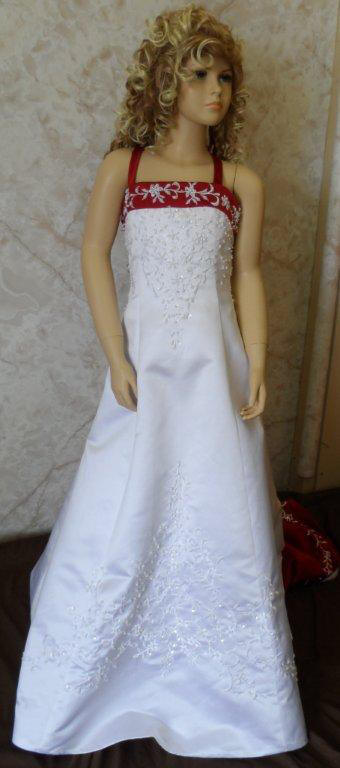 white and apple red miniature wedding dress
