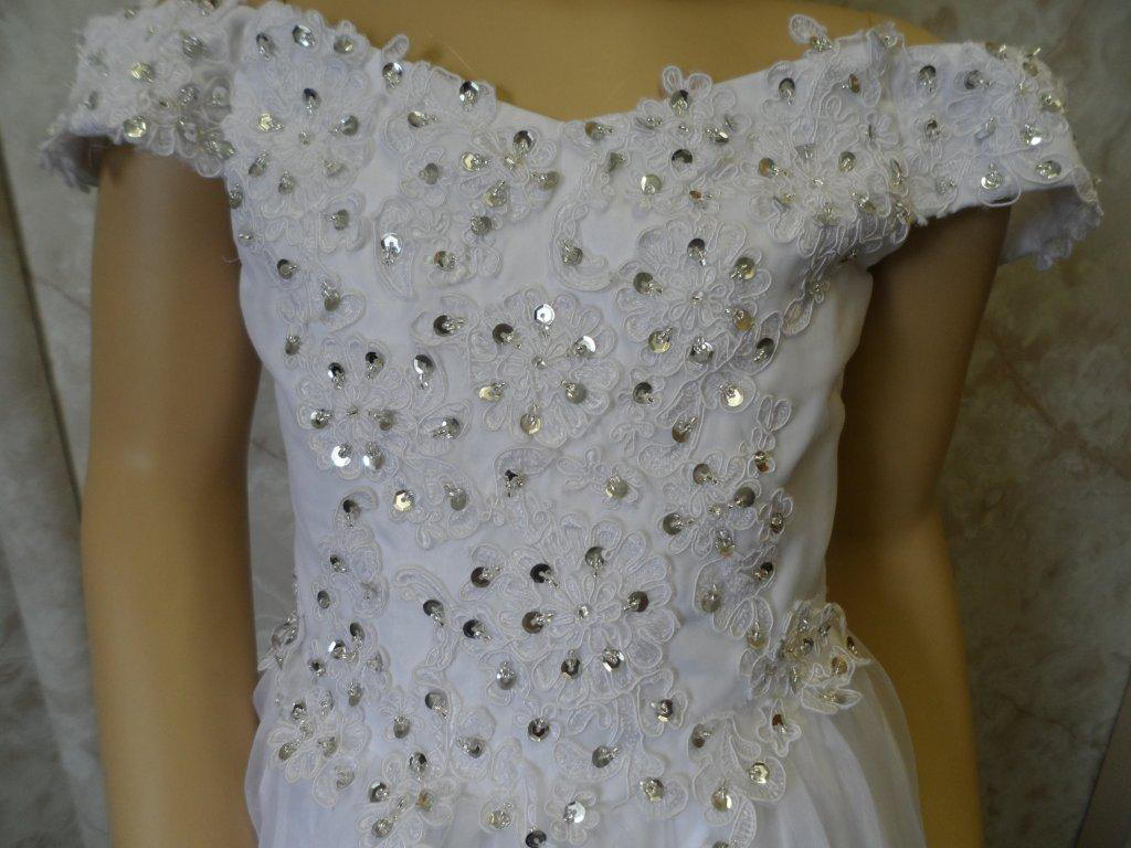 white off the shoulder pageant gown