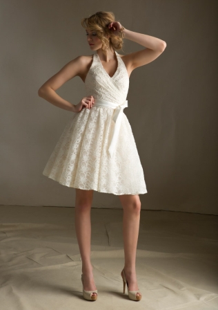 short lace halter bridesmaid dress