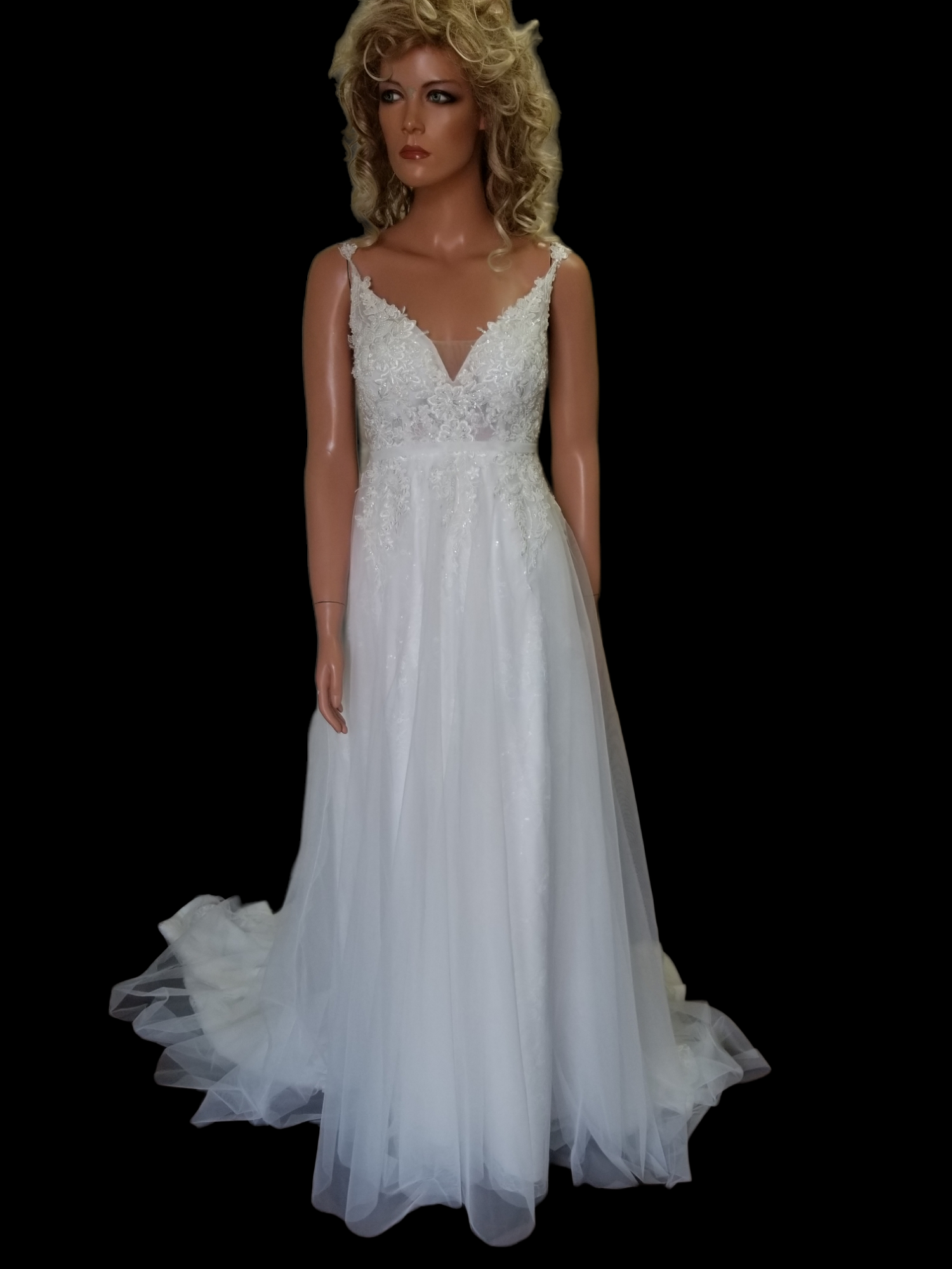lace A-line beaded wedding gown