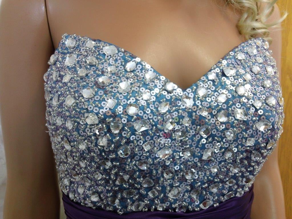 blue sequin dress with crystal beaded bodice