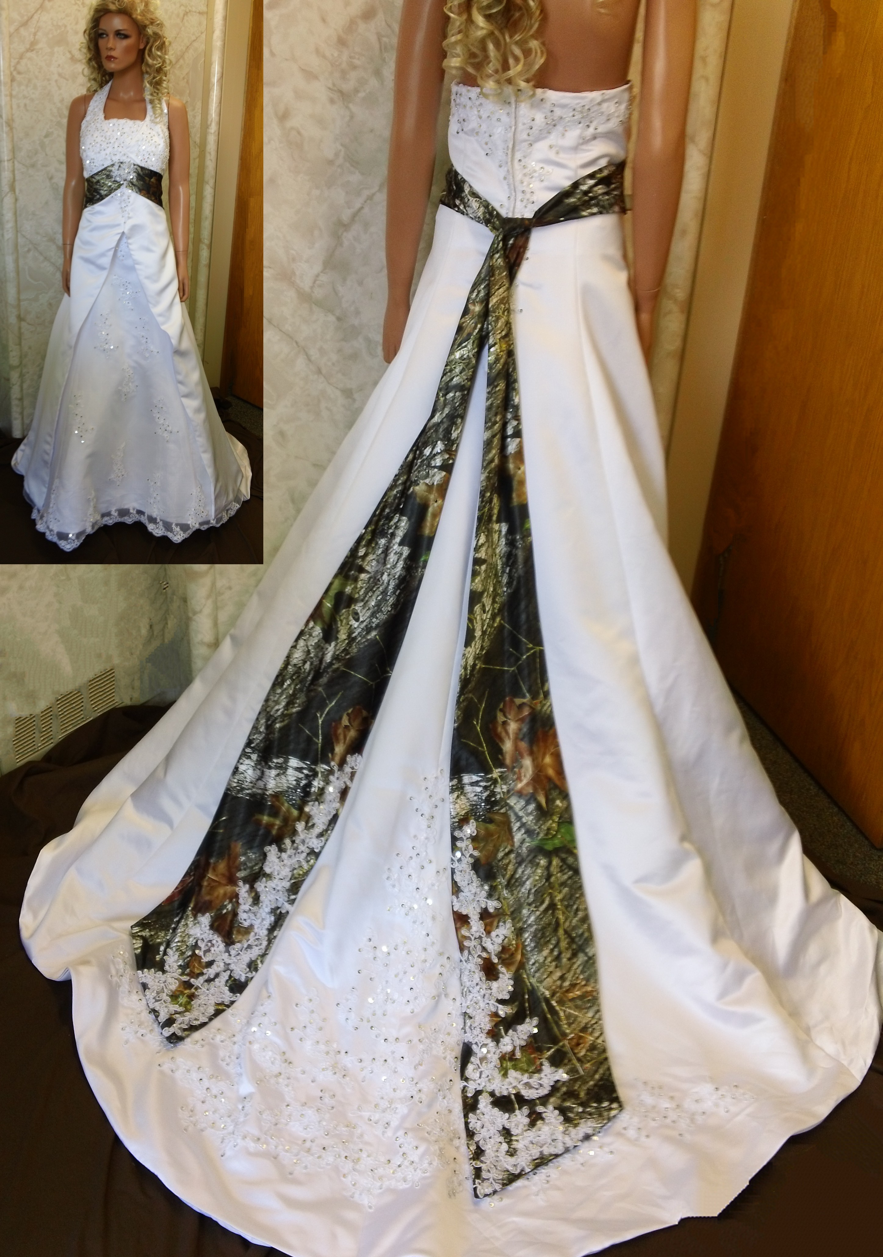 white and camouflage wedding dresses