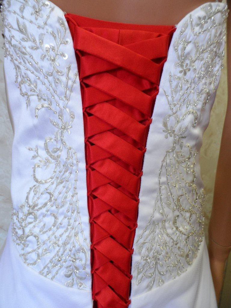 Red corset lace up bridal gown