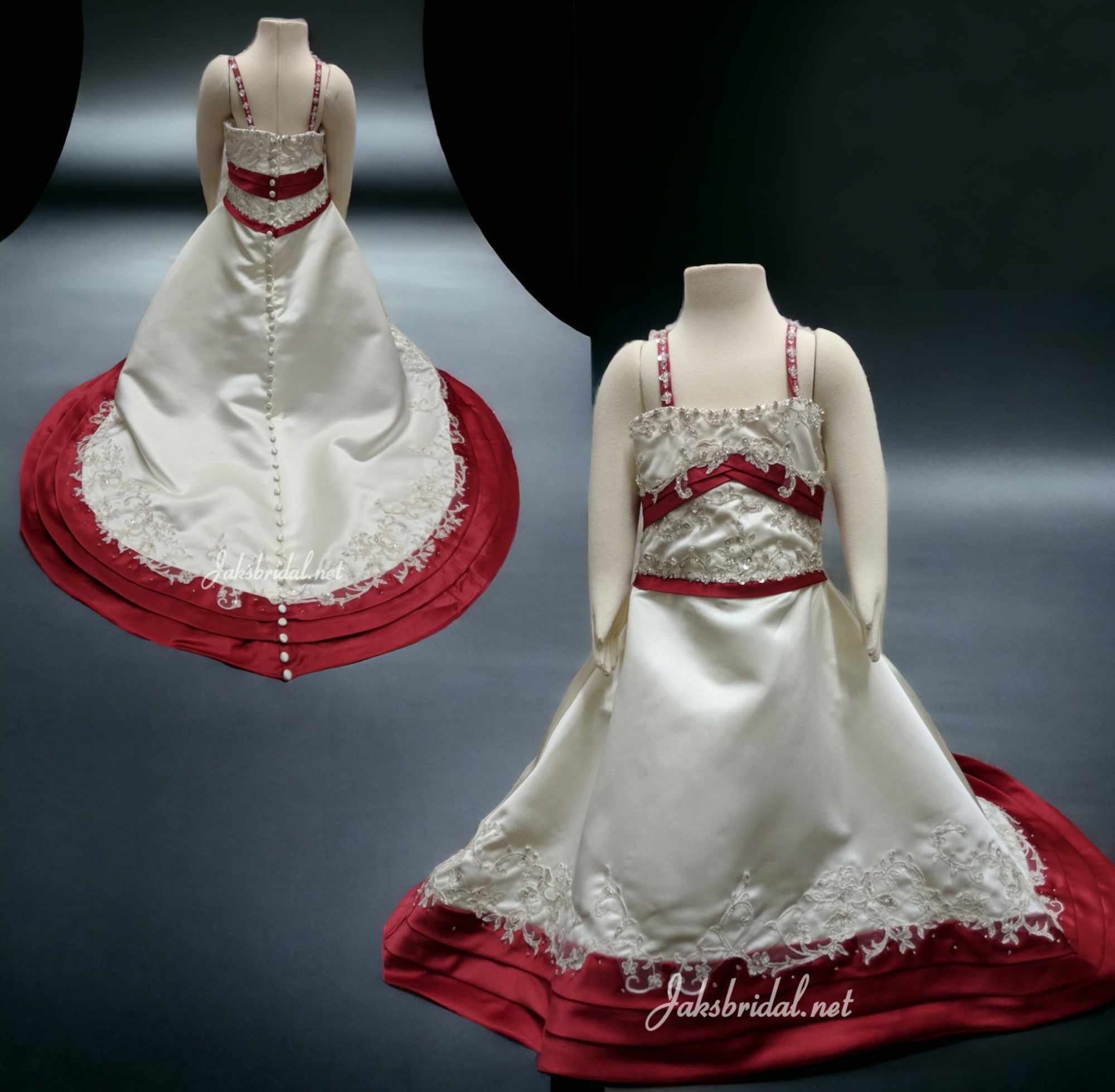 red and ivory flower girl dress