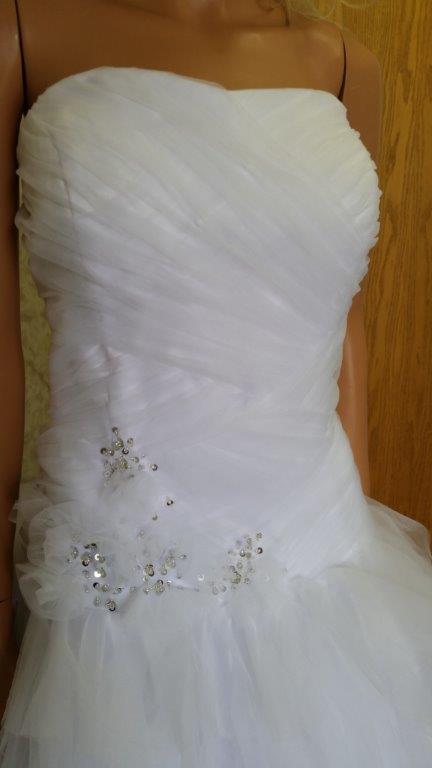 white ruffle wedding dress