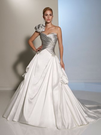 silver and white one shoulder wedding dress