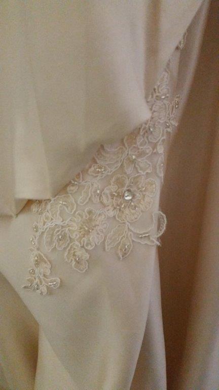 champagne applique wedding gown