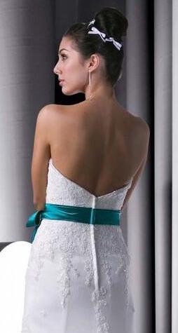 Lace Mermaid Wedding gown with turquoise sash