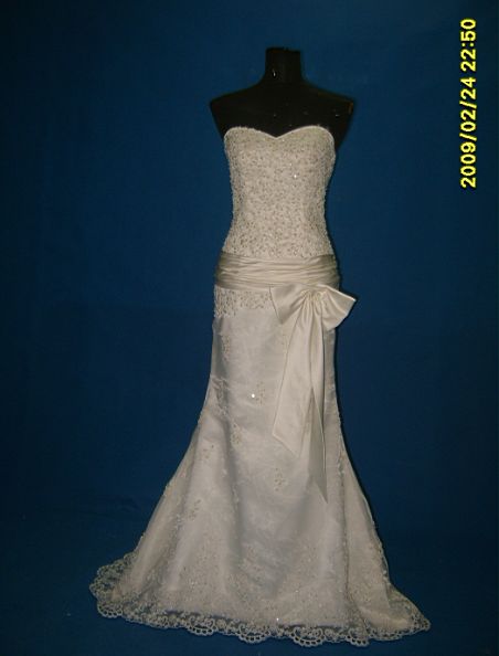 satin and lace wedding gown