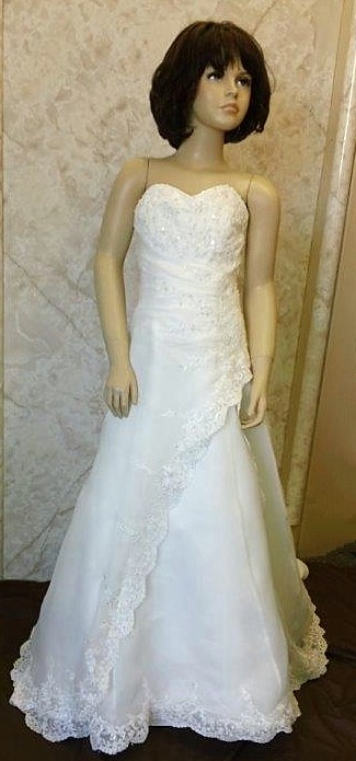Beaded lace side drape with satin split front flower girl dress