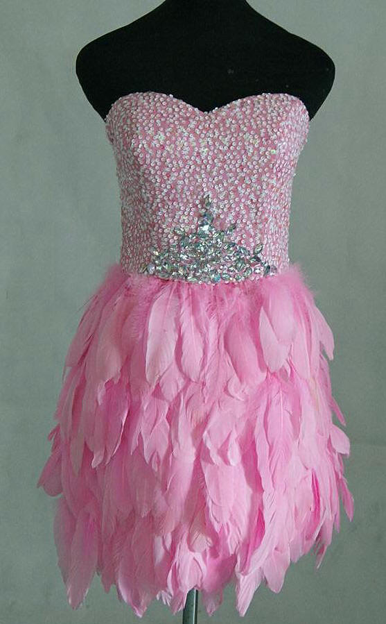Pink Feather Skirt Mini Dress