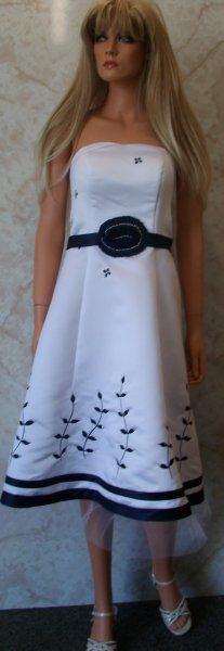 white and navy womens dress with optional jacket