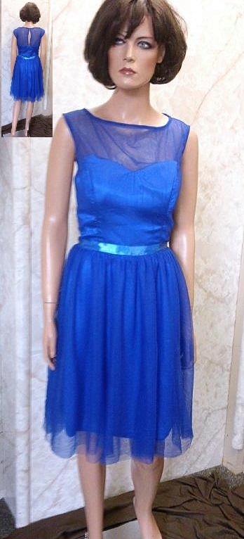 Royal blue sheer illusion bridesmaid dress