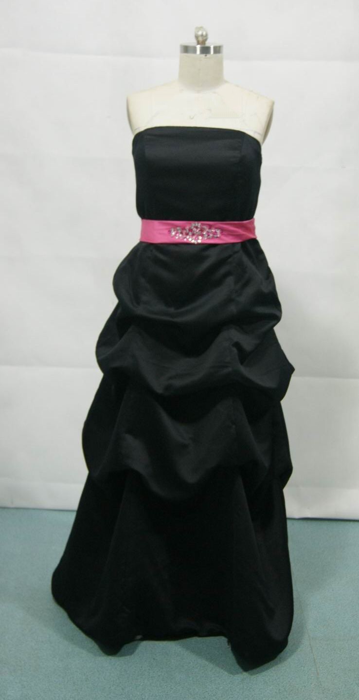 Bridesmaid dress in black with watermelon sash