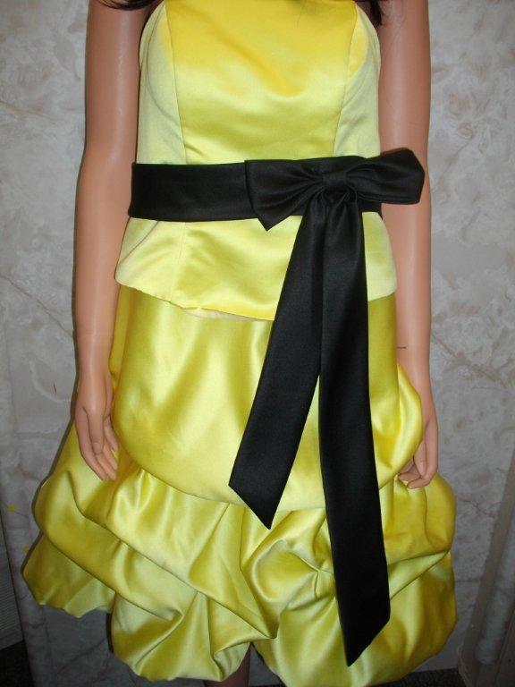short yellow pickup dress with black sash