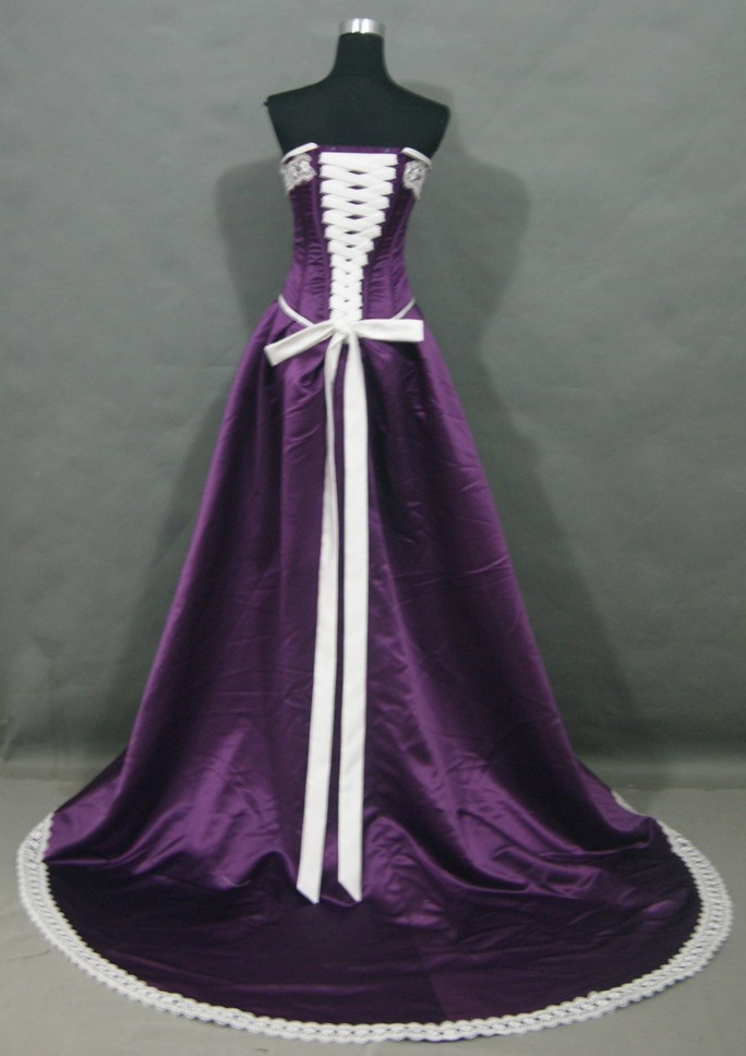 Purple corset bodice prom dress.