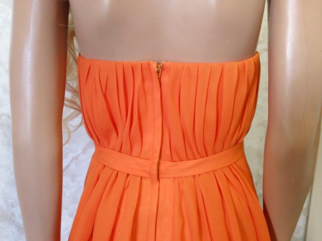 short strapless flame orange bridesmaid dress