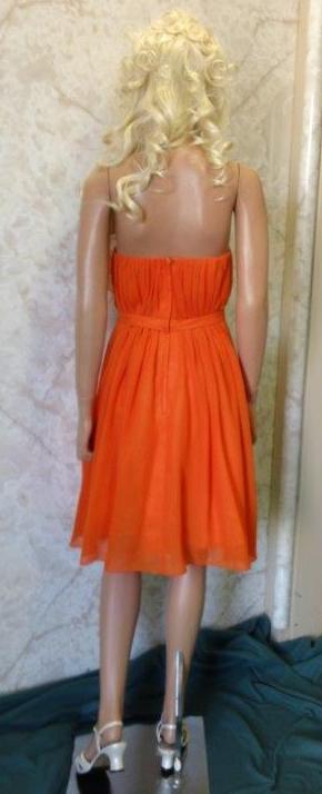 short strapless flame orange bridesmaid dress