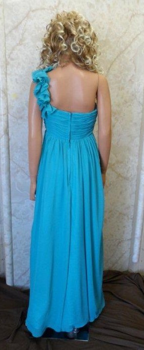 Chiffon One Shoulder Ruched with Flower ruffle Long