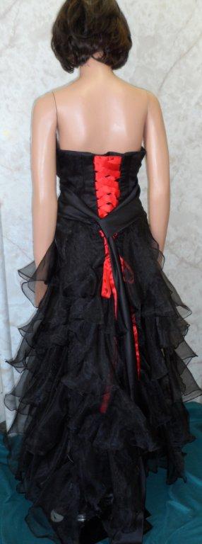 long black chiffon dress with red corset lace up