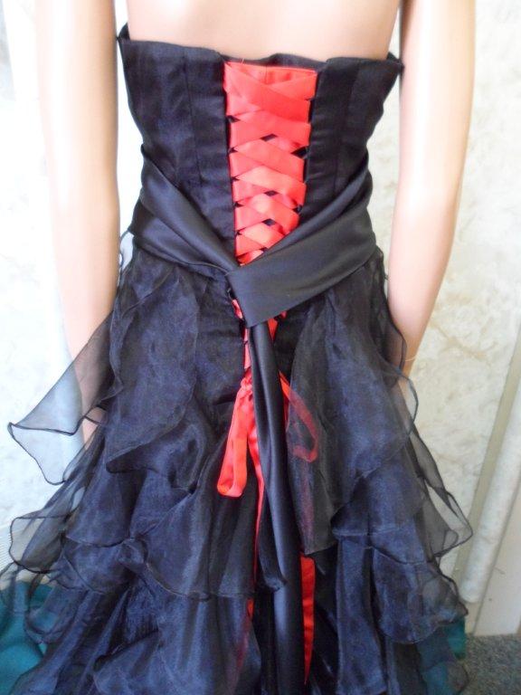 back sash tie in back with red laced corset style 