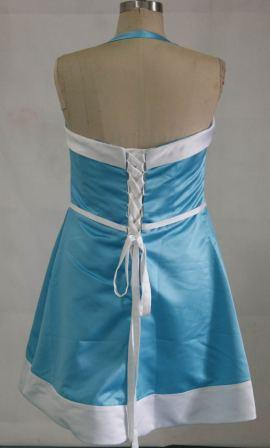 Short pool blue and white bridesmaid dress