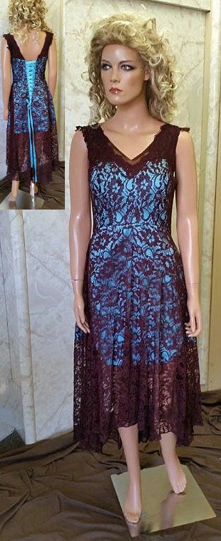 pool blue and brown lace dresses