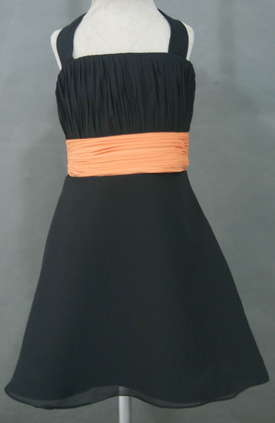 black chiffon dress with tangerine