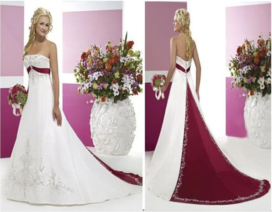 white and merlot color wedding dress