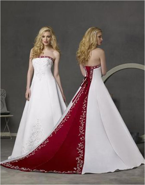 white and merlot wedding gown