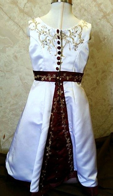 white and merlot flower girl dress