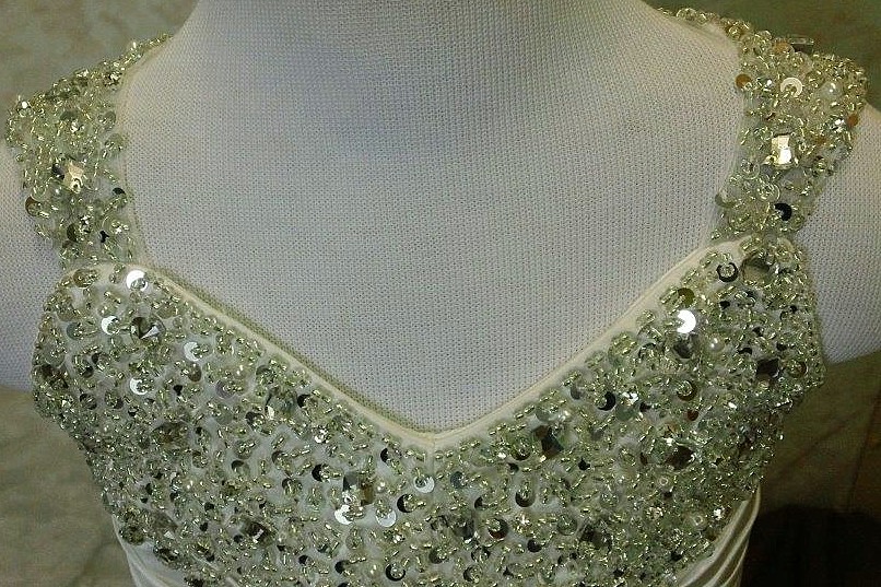 crystal encrusted bodice and straps