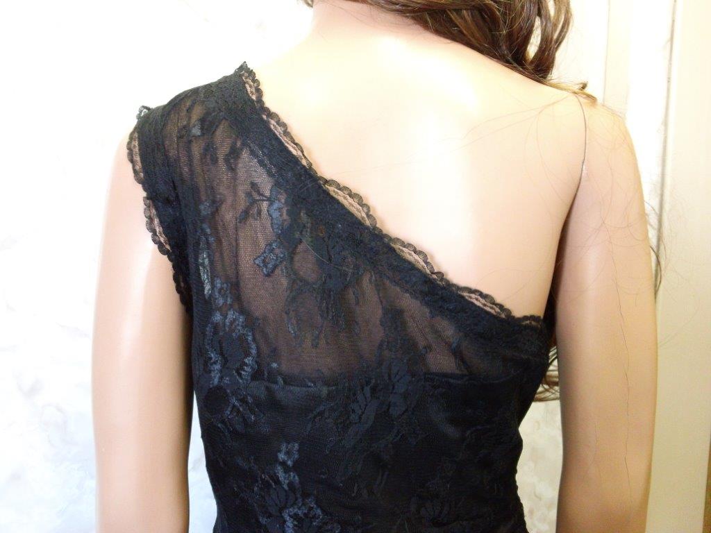 Short black lace one shoulder dress