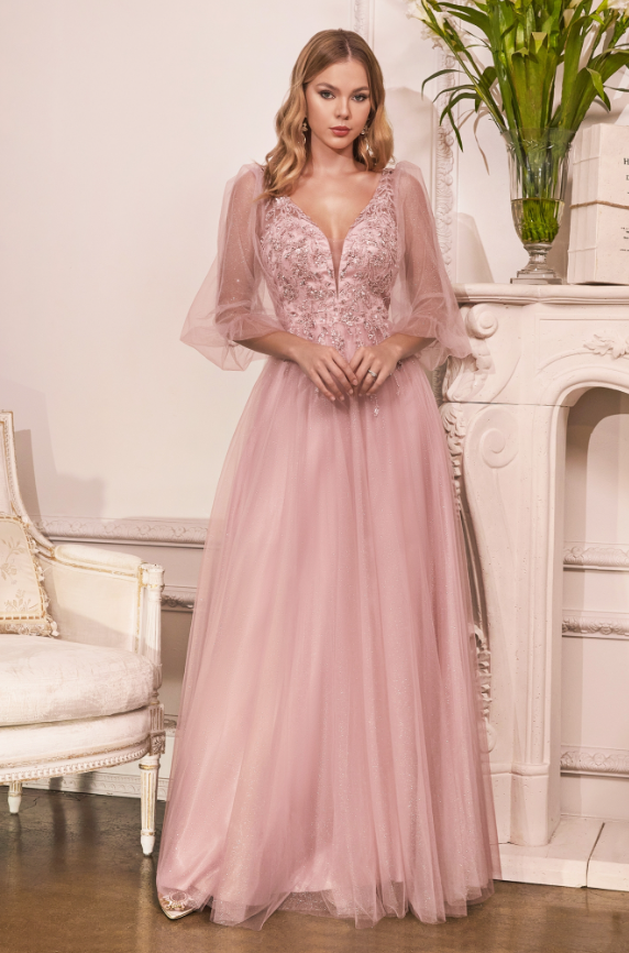 mauve pink evening dresses with sleeves