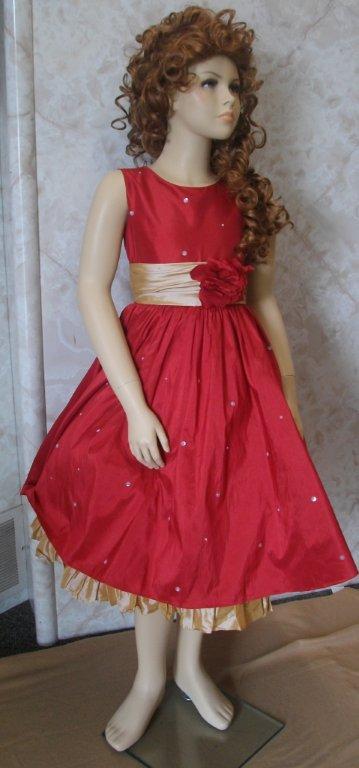 Sleeveless red and gold girls dress